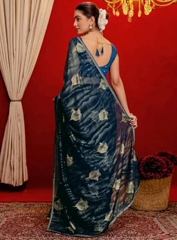 Satrani Women's Georgette Foil Printed Saree with Unstitched Blouse Piece