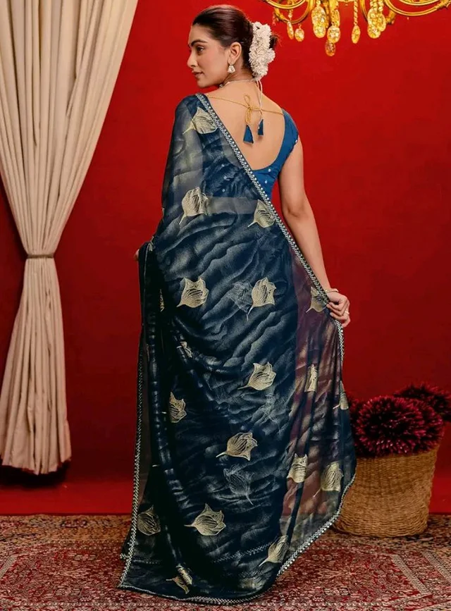 Satrani Women's Georgette Foil Printed Saree with Unstitched Blouse Piece
