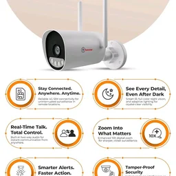 Trueview 3mp All Time Color 4G Sim Based Bullet CCTV Security Camera for Home, Shop, Office, Farm, and Construction Site | IP66 Waterproof Rating | 11 IR (T18292SF-3MP 4G Bullet STQC)