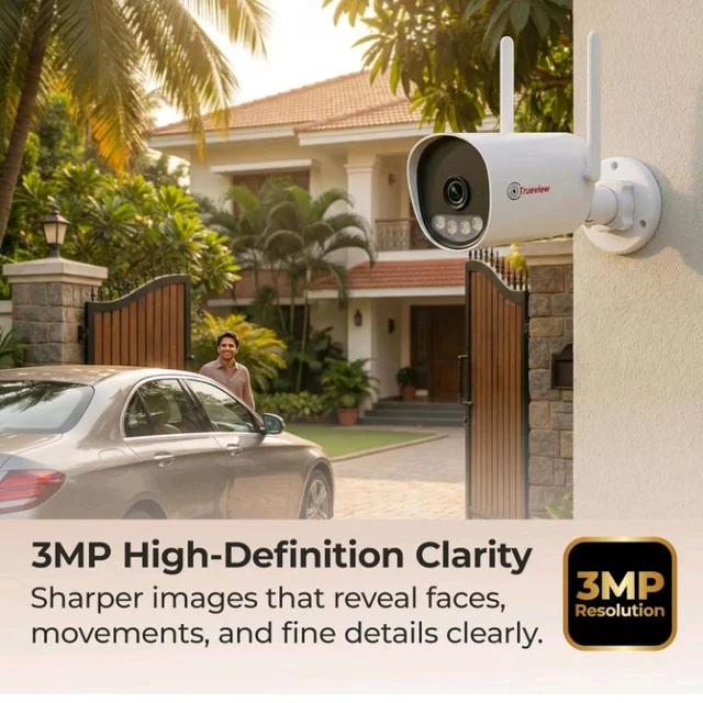 Trueview 3mp All Time Color 4G Sim Based Bullet CCTV Security Camera for Home, Shop, Office, Farm, and Construction Site | IP66 Waterproof Rating | 11 IR (T18292SF-3MP 4G Bullet STQC)