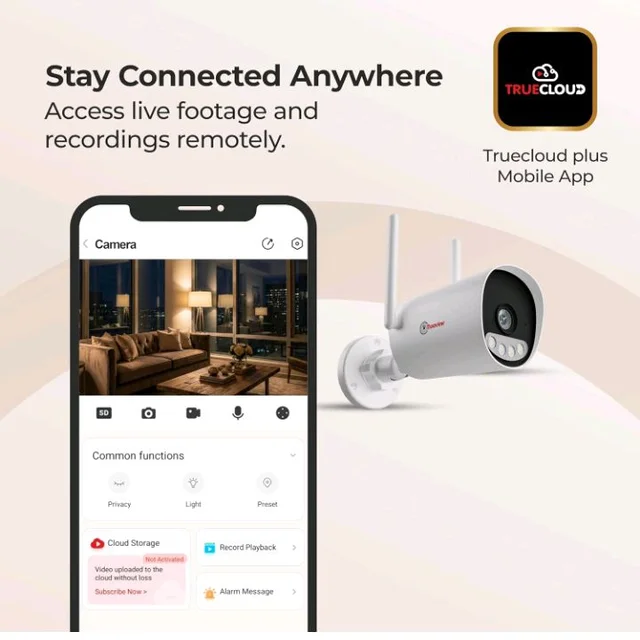 Trueview 3mp All Time Color 4G Sim Based Bullet CCTV Security Camera for Home, Shop, Office, Farm, and Construction Site | IP66 Waterproof Rating | 11 IR (T18292SF-3MP 4G Bullet STQC)