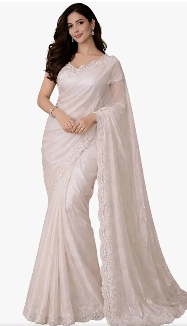 Jogal Women’s Trendy Satin Saree with Heavy Stone Work for Wedding Festive and Special Occasion Wear