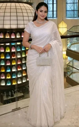 Jogal Women’s Trendy Satin Saree with Heavy Stone Work for Wedding Festive and Special Occasion Wear