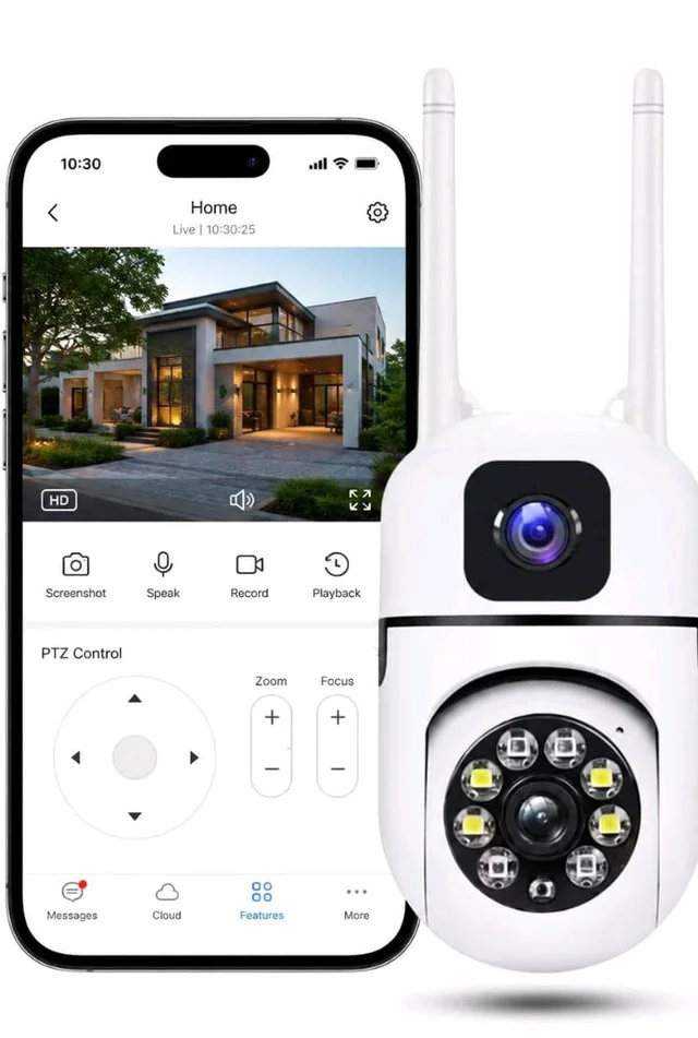 Eyetech 4+4MP Smart WiFi PTZ CCTV Camera for Home Outdoor | 360° View | Color Night Vision | Two Way Audio | Wireless Security Camera with Mobile App V380 Pro (Dual Lens Mini Dome2)