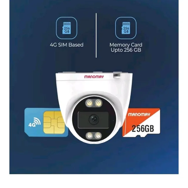 MANOMAY Protect Dot 3MP 4G Dome CCTV Security Camera | BIS-ER STQC Certified | Standalone SIM Based |10X Zoom, Color Night Vision, AI Human Detection, 2-Way Audio, Alexa, 256GB Memory Card (M1096SF)