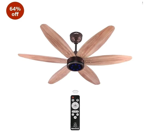 ACTIVA JETTA 1200MM BLDC Ceiling Fan with 28W, 6 Wooden-Finish Blades, 7 LED Lights, Remote, Noiseless, BEE 5-Star Rated, Energy Efficient, 5 Years Warranty (Rose Wood)