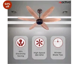 ACTIVA JETTA 1200MM BLDC Ceiling Fan with 28W, 6 Wooden-Finish Blades, 7 LED Lights, Remote, Noiseless, BEE 5-Star Rated, Energy Efficient, 5 Years Warranty (Rose Wood)
