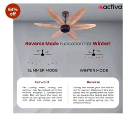 ACTIVA JETTA 1200MM BLDC Ceiling Fan with 28W, 6 Wooden-Finish Blades, 7 LED Lights, Remote, Noiseless, BEE 5-Star Rated, Energy Efficient, 5 Years Warranty (Rose Wood)