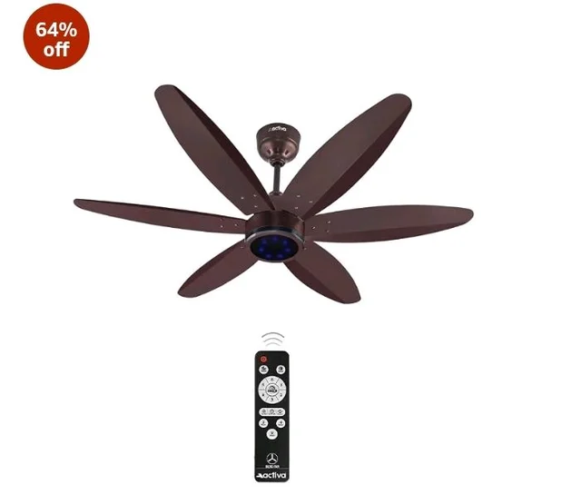 ACTIVA JETTA 1200mm BLDC Ceiling Fan with Remote | 28W BEE 5 Star Energy Saving Fan | 6 Wooden Finish Blades, 7 LED Lights | Noiseless | Rusty Brown | 5 Year Warranty