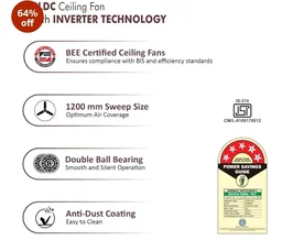 ACTIVA JETTA 1200mm BLDC Ceiling Fan with Remote | 28W BEE 5 Star Energy Saving Fan | 6 Wooden Finish Blades, 7 LED Lights | Noiseless | Rusty Brown | 5 Year Warranty