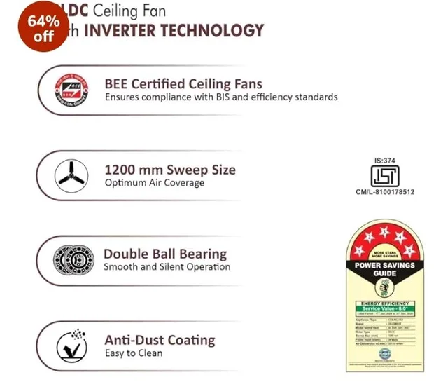 ACTIVA JETTA 1200mm BLDC Ceiling Fan with Remote | 28W BEE 5 Star Energy Saving Fan | 6 Wooden Finish Blades, 7 LED Lights | Noiseless | Rusty Brown | 5 Year Warranty