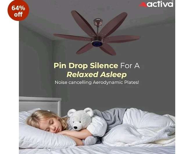ACTIVA JETTA 1200mm BLDC Ceiling Fan with Remote | 28W BEE 5 Star Energy Saving Fan | 6 Wooden Finish Blades, 7 LED Lights | Noiseless | Rusty Brown | 5 Year Warranty
