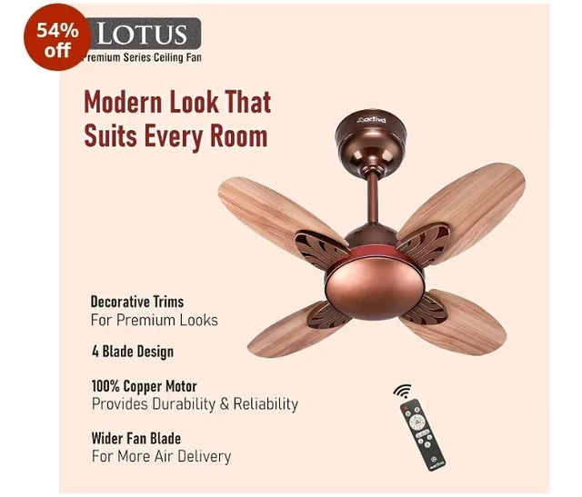 ACTIVA Lotus 600mm BLDC Ceiling Fan with Remote | 28W Energy Saving | 5 Star Rated | 850 RPM High Speed | 4 Blade | Reversible Mode & Timer | Silent | Rose Wood | 5 Year Warranty
54%
off