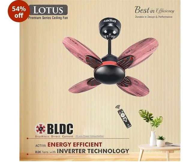 ACTIVA Lotus 600mm BLDC Ceiling Fan with Remote | BEE 5 Star Rated | 28W Energy Saving Motor | 850 RPM High Speed | 4 Blade Silent Fan | Reversible Mode & Timer | Smoke Wood Finish | 5 Year Warranty