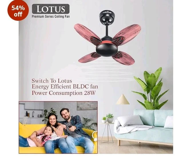 ACTIVA Lotus 600mm BLDC Ceiling Fan with Remote | BEE 5 Star Rated | 28W Energy Saving Motor | 850 RPM High Speed | 4 Blade Silent Fan | Reversible Mode & Timer | Smoke Wood Finish | 5 Year Warranty