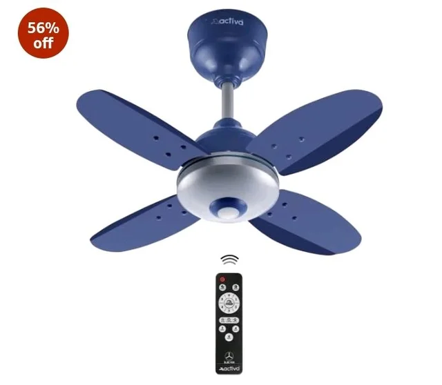 ACTIVA Gracia 600 MM BLDC Ceiling Fan | 4 Blades | 28 Watt | Noiseless Motor with LED Light | Remote Control | Reversible Mode, Timer, Energy Saving, come with 5 Years Warranty (Sparkle Blue)