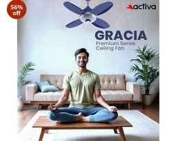 ACTIVA Gracia 600 MM BLDC Ceiling Fan | 4 Blades | 28 Watt | Noiseless Motor with LED Light | Remote Control | Reversible Mode, Timer, Energy Saving, come with 5 Years Warranty (Sparkle Blue)