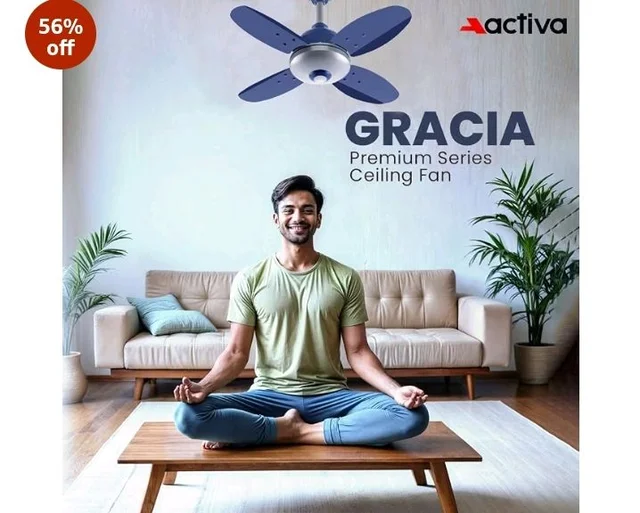 ACTIVA Gracia 600 MM BLDC Ceiling Fan | 4 Blades | 28 Watt | Noiseless Motor with LED Light | Remote Control | Reversible Mode, Timer, Energy Saving, come with 5 Years Warranty (Sparkle Blue)