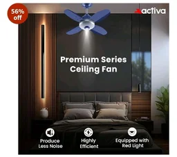 ACTIVA Gracia 600 MM BLDC Ceiling Fan | 4 Blades | 28 Watt | Noiseless Motor with LED Light | Remote Control | Reversible Mode, Timer, Energy Saving, come with 5 Years Warranty (Sparkle Blue)