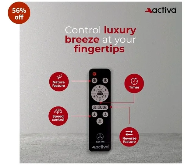 ACTIVA Gracia 600 MM BLDC Ceiling Fan | 4 Blades | 28 Watt | Noiseless Motor with LED Light | Remote Control | Reversible Mode, Timer, Energy Saving, come with 5 Years Warranty (Sparkle Blue)