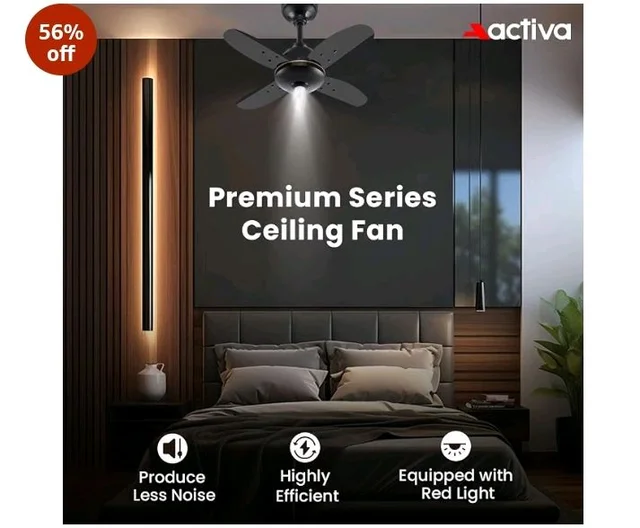 ACTIVA Gracia 600MM BLDC Ceiling Fan with LED Light | BEE 5 Star Rated | 28W Energy Saving Motor | 4 Blade High Speed | Remote Control | Reversible Mode & Timer | 5 Years Warranty | Smoke Brown
