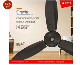 ACTIVA Gracia BLDC Ceiling Fan 1200mm | LED Light Ceiling Fan with Remote Control | 5 Star Rated Energy Efficient Fan | 28W High Speed Motor | Silent 3 Blade Design | Smoke Brown | 5 Year Warranty