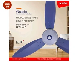 ACTIVA Gracia 1200mm BLDC Ceiling Fan with LED Light, 28W Energy Saving BEE 5 Star Rated Motor, 3 Wider Blades, Full Remote Control, Silent Operation come with 5 Year Warranty (Sparkle Blue)
