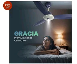 ACTIVA Gracia 1200mm BLDC Ceiling Fan with LED Light, 28W Energy Saving BEE 5 Star Rated Motor, 3 Wider Blades, Full Remote Control, Silent Operation come with 5 Year Warranty (Sparkle Blue)