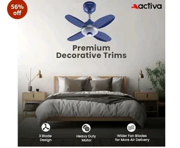 ACTIVA Gracia 600 MM BLDC Ceiling Fan | 4 Blades | 28 Watt | Noiseless Motor with LED Light | Remote Control | Reversible Mode, Timer, Energy Saving, come with 5 Years Warranty (Sparkle Blue)