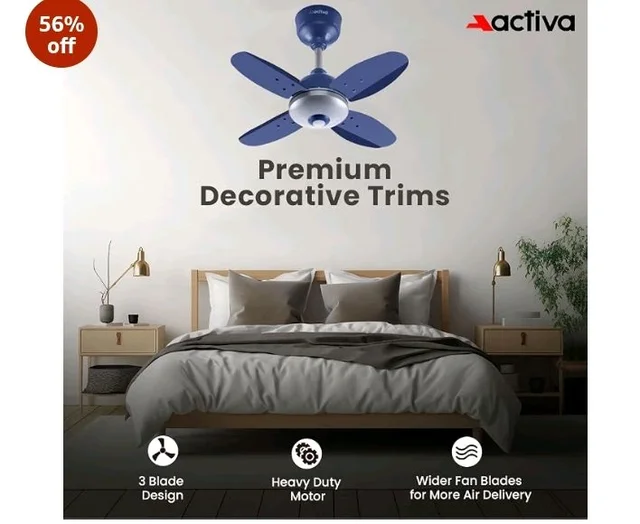 ACTIVA Gracia 600 MM BLDC Ceiling Fan | 4 Blades | 28 Watt | Noiseless Motor with LED Light | Remote Control | Reversible Mode, Timer, Energy Saving, come with 5 Years Warranty (Sparkle Blue)