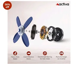 ACTIVA Gracia 600 MM BLDC Ceiling Fan | 4 Blades | 28 Watt | Noiseless Motor with LED Light | Remote Control | Reversible Mode, Timer, Energy Saving, come with 5 Years Warranty (Sparkle Blue)