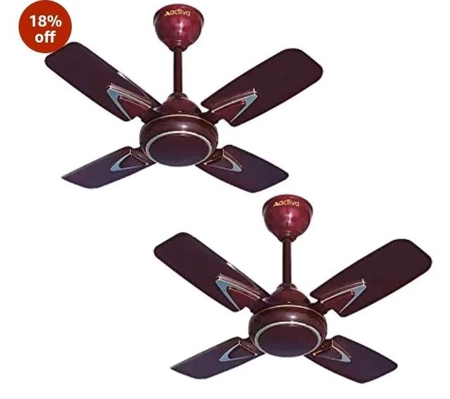 ACTIVA Galaxy-1 600mm Ceiling Fan Pack of 2 | 850 RPM High Speed | 50W Copper Motor | 4 Blades | Anti-Dust Coating | Small Room Ceiling Fan | 2 Year Warranty (Deco Brown)