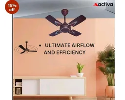 ACTIVA Galaxy-1 600mm Ceiling Fan Pack of 2 | 850 RPM High Speed | 50W Copper Motor | 4 Blades | Anti-Dust Coating | Small Room Ceiling Fan | 2 Year Warranty (Deco Brown)