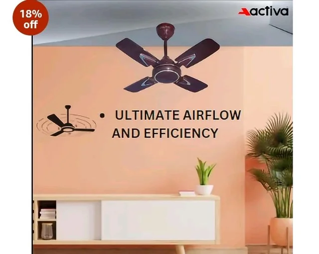 ACTIVA Galaxy-1 600mm Ceiling Fan Pack of 2 | 850 RPM High Speed | 50W Copper Motor | 4 Blades | Anti-Dust Coating | Small Room Ceiling Fan | 2 Year Warranty (Deco Brown)