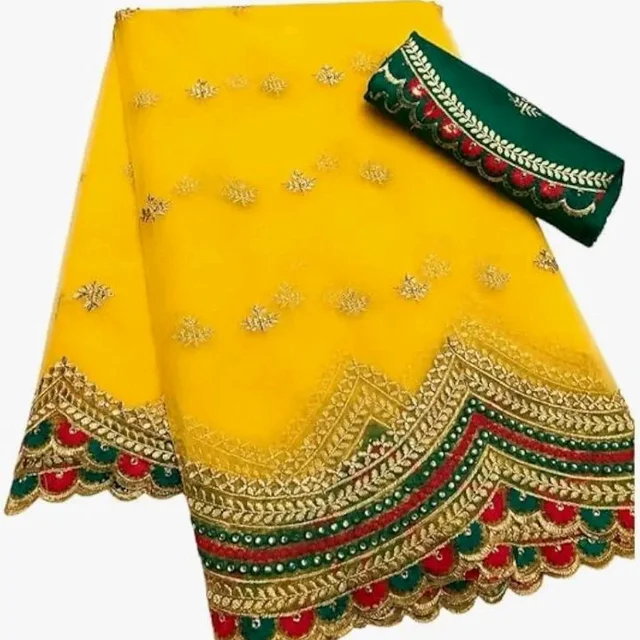 Neelvani Fashion Women’s Designer Net Saree with Embroidered Work Twill Net Fabric Saree with Banglori Silk Blouse Piece Saree (Free Size, 5.4m + 0.8m)