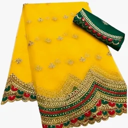 Neelvani Fashion Women’s Designer Net Saree with Embroidered Work Twill Net Fabric Saree with Banglori Silk Blouse Piece Saree (Free Size, 5.4m + 0.8m)