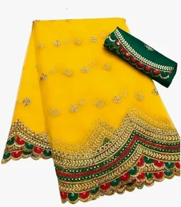Neelvani Fashion Women’s Designer Net Saree with Embroidered Work Twill Net Fabric Saree with Banglori Silk Blouse Piece Saree (Free Size, 5.4m + 0.8m)