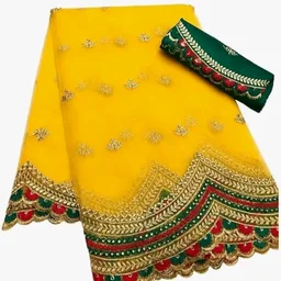 Neelvani Fashion Women’s Designer Net Saree with Embroidered Work Twill Net Fabric Saree with Banglori Silk Blouse Piece Saree (Free Size, 5.4m + 0.8m)