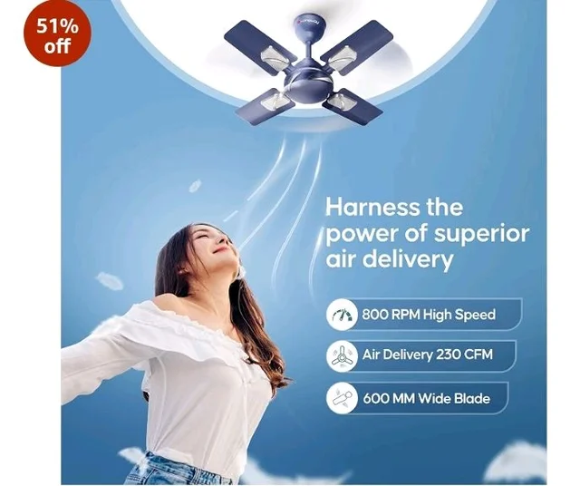 LONGWAY Creta P1 600 mm/24 inch Ultra High Speed 4 Blade Anti-Dust Decorative Star Rated Ceiling Fan 2 Years Warranty (Silver Blue, Pack of 1)