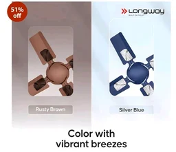 LONGWAY Creta P1 600 mm/24 inch Ultra High Speed 4 Blade Anti-Dust Decorative Star Rated Ceiling Fan 2 Years Warranty (Silver Blue, Pack of 1)