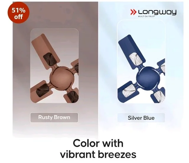 LONGWAY Creta P1 600 mm/24 inch Ultra High Speed 4 Blade Anti-Dust Decorative Star Rated Ceiling Fan 2 Years Warranty (Silver Blue, Pack of 1)