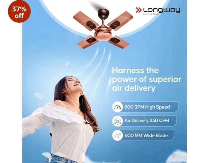 LONGWAY Creta P1 600 mm/24 inch Ultra High Speed 4 Blade Anti-Dust Decorative Star Rated Remote Controlled Ceiling Fan 2 Years Warranty (Rusty Brown, Pack of 1)
37%
off