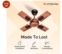 LONGWAY Creta P1 600 mm/24 inch Ultra High Speed 4 Blade Anti-Dust Decorative Star Rated Remote Controlled Ceiling Fan 2 Years Warranty (Rusty Brown, Pack of 1)
37%
off
