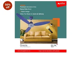 ACTIVA Gracia 1200mm Ceiling Fan with LED Light | 5 Star Energy Saving BLDC Motor | Remote Control, Reversible Mode & Timer | 3 Blade High Speed Ceiling Fan | 4 Year Warranty | Sparkle Blue