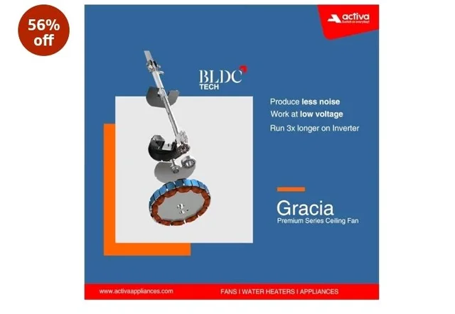 ACTIVA Gracia 1200mm Ceiling Fan with LED Light | 5 Star Energy Saving BLDC Motor | Remote Control, Reversible Mode & Timer | 3 Blade High Speed Ceiling Fan | 4 Year Warranty | Sparkle Blue