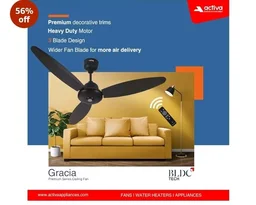 ACTIVA Gracia BLDC Ceiling Fan 1200mm | LED Light Ceiling Fan with Remote Control | 5 Star Rated Energy Efficient Fan | 28W High Speed Motor | Silent 3 Blade Design | Smoke Brown | 5 Year Warranty