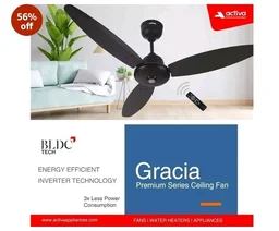ACTIVA Gracia BLDC Ceiling Fan 1200mm | LED Light Ceiling Fan with Remote Control | 5 Star Rated Energy Efficient Fan | 28W High Speed Motor | Silent 3 Blade Design | Smoke Brown | 5 Year Warranty
