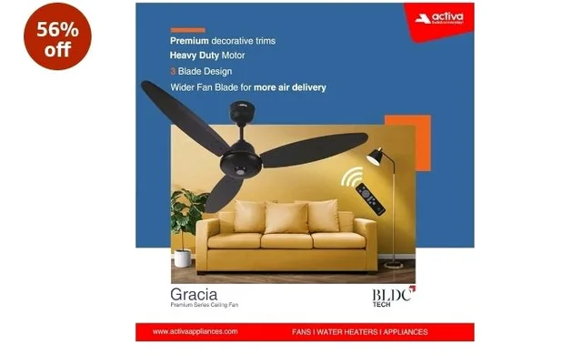 ACTIVA Gracia 1200mm Ceiling Fan, 3 Wider Blade, BLDC 28 Watt Motor Fan with LED Light, Energy Saving, Full Remote Control, Reversible Mode and Timer, 5 Years Warranty - Smoke Brown