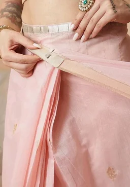 Anarva Light Peach Color Jamdani Ready to Wear Saree With Zari Border & Tassels