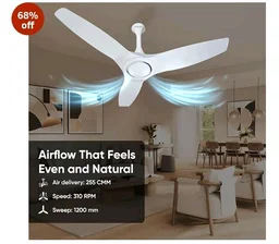 CADLEC ThunderX 1200mm BLDC Ceiling Fan with Remote Control | BEE 5 star Rated Energy Efficient Ceiling Fan | High Air Delivery | 5 Year Warranty (White)
